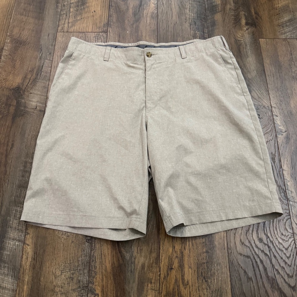 Ben Hogan Mens Performance Golf Shorts Tan Heather Stretch Size 38 Flat Front